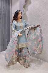Embroidered Sky Blue Color Peaceful Palazzo Suit