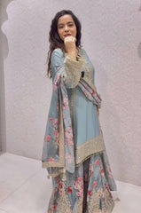 Embroidered Sky Blue Color Peaceful Palazzo Suit