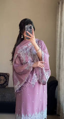 Thread With Sequence Work Lavender Color Palazzo Suit