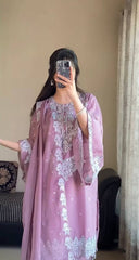 Thread With Sequence Work Lavender Color Palazzo Suit