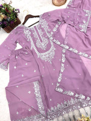 Thread With Sequence Work Lavender Color Palazzo Suit