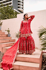 Luxuriant Red Color Sequence Work Sharara Suit
