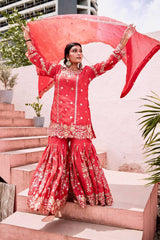 Luxuriant Red Color Sequence Work Sharara Suit