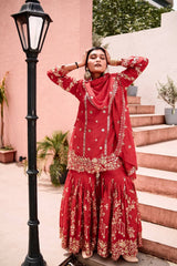 Luxuriant Red Color Sequence Work Sharara Suit