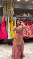 Festive Wear Pink Color Sequence Work Palazzo Suit