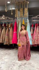 Festive Wear Pink Color Sequence Work Palazzo Suit