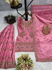 Festive Wear Pink Color Sequence Work Palazzo Suit