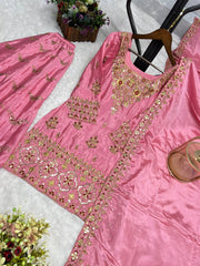 Festive Wear Pink Color Sequence Work Palazzo Suit