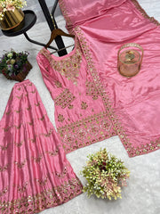 Festive Wear Pink Color Sequence Work Palazzo Suit