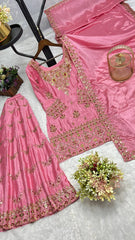 Festive Wear Pink Color Sequence Work Palazzo Suit