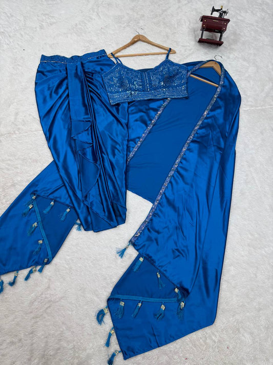 Good Looking Blue Color Dhoti Suit With Shrug