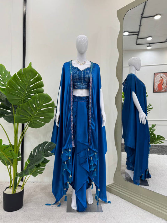 Good Looking Blue Color Dhoti Suit With Shrug