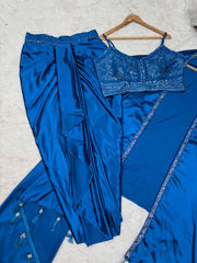 Good Looking Blue Color Dhoti Suit With Shrug