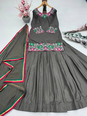 Presenting Black Color Top With Lehenga