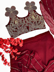 Maroon Color attached Pallu Lehenga Saree With Work Blouse