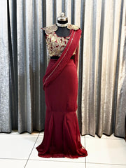 Maroon Color attached Pallu Lehenga Saree With Work Blouse