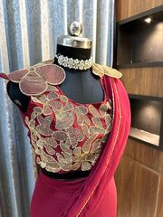 Maroon Color attached Pallu Lehenga Saree With Work Blouse