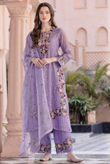 Flattering Lavender Color Sequence Work Punjabi Suit