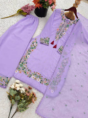 Flattering Lavender Color Sequence Work Punjabi Suit