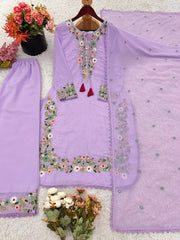 Flattering Lavender Color Sequence Work Punjabi Suit