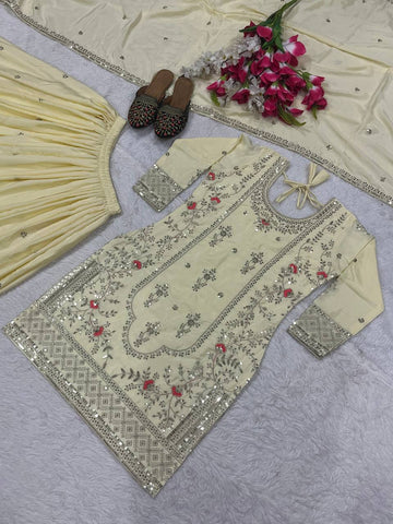 Elegant Off White Color Heavy Work Sharara Suit