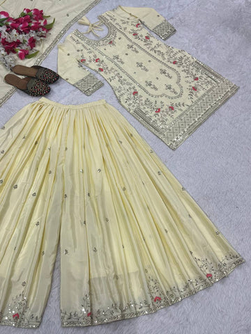 Elegant Off White Color Heavy Work Sharara Suit