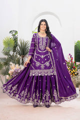 Heavy Embroidery Sequence Work Purple Sharara Suit