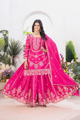 Heavy Embroidery Sequence Work Pink Sharara Suit