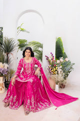 Heavy Embroidery Sequence Work Pink Sharara Suit