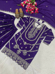 Heavy Embroidery Sequence Work Purple Sharara Suit