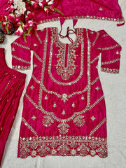 Heavy Embroidery Sequence Work Pink Sharara Suit