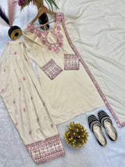 Off White Color Embroidered Beautiful Salwar Suit