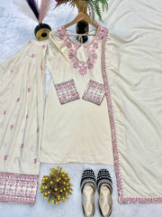 Off White Color Embroidered Beautiful Salwar Suit