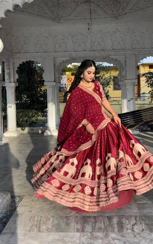 Heavy Sequence Work Maroon Color Bridal Lehenga Set