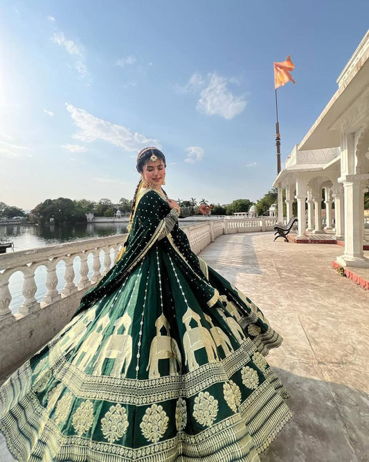 Heavy Sequence Work Green Color Bridal Lehenga Set