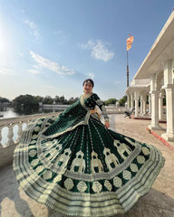 Heavy Sequence Work Green Color Bridal Lehenga Set