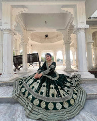 Heavy Sequence Work Green Color Bridal Lehenga Set