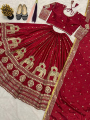 Heavy Sequence Work Maroon Color Bridal Lehenga Set