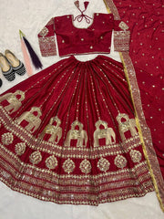 Heavy Sequence Work Maroon Color Bridal Lehenga Set