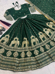 Heavy Sequence Work Green Color Bridal Lehenga Set