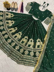 Heavy Sequence Work Green Color Bridal Lehenga Set