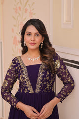 Zari Embroidered Work Purple Color Long Gown