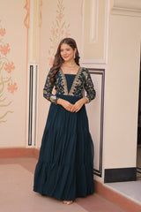 Zari Embroidered Work Rama Color Long Gown