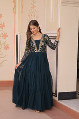 Zari Embroidered Work Rama Color Long Gown