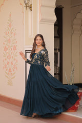 Zari Embroidered Work Rama Color Long Gown