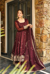Marvelous Maroon Silk Sequence Work Gown