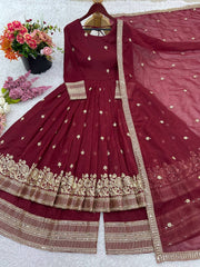 Marvelous Maroon Silk Sequence Work Gown