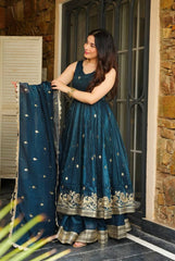 Marvelous Maroon Silk Sequence Work Gown