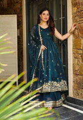 Marvelous Maroon Silk Sequence Work Gown