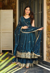 Marvelous Maroon Silk Sequence Work Gown